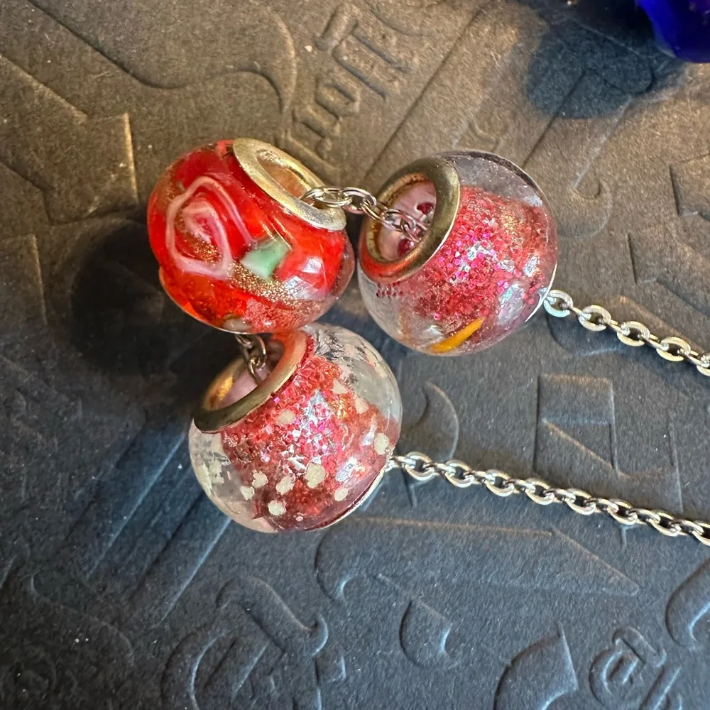 ARTISAN Floral Lamp Work Glass Bead Stainless Steel Choice of Necklace 22” long - Picture 5 of 7